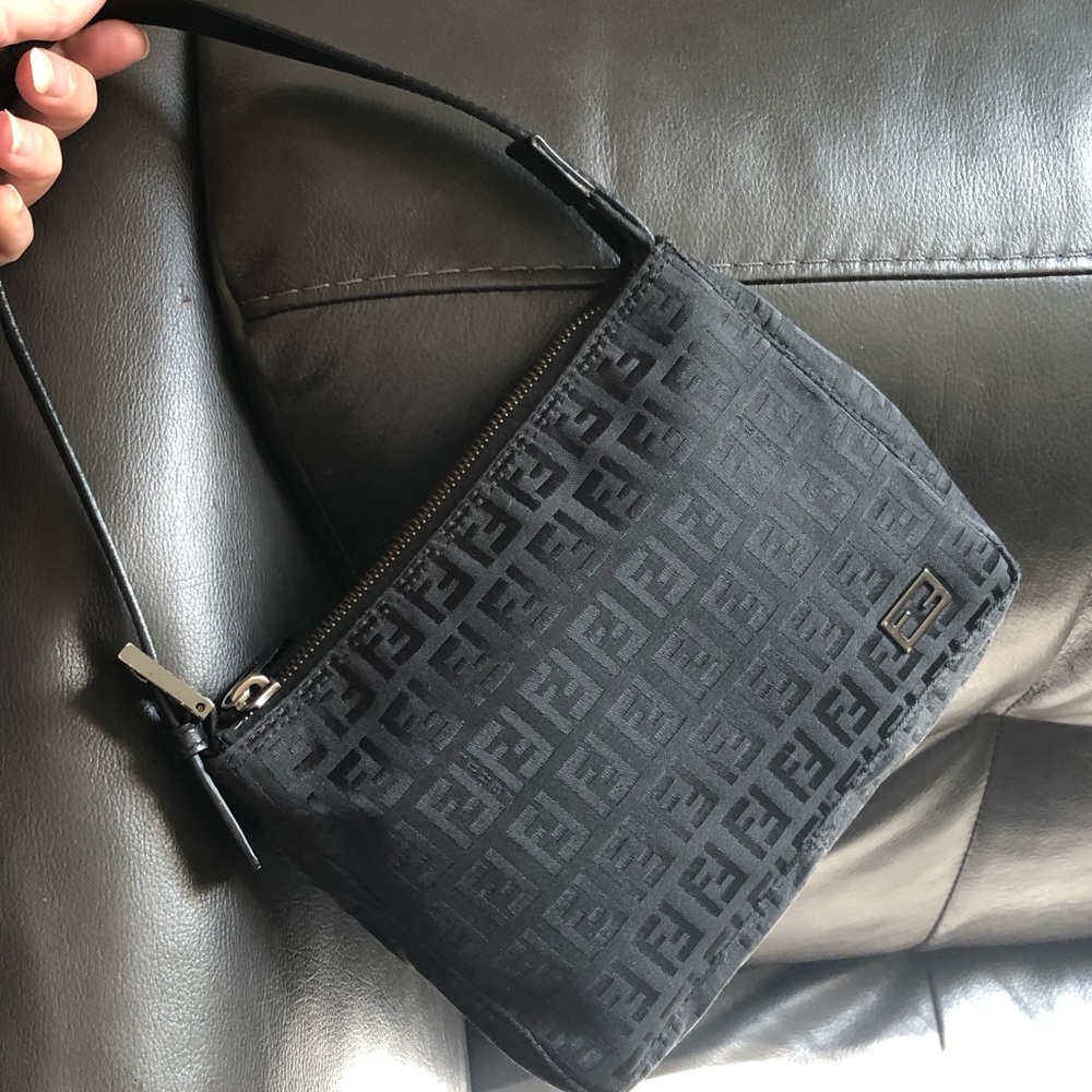 💯AUTH FENDI MINI BAG POUCHETTE BLACK ZUCCHINO EUC